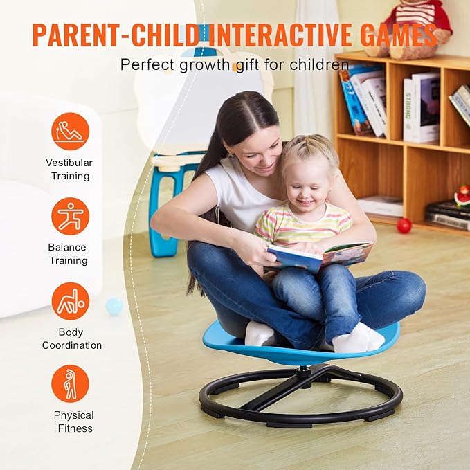 VEVOR Kids Swivel Chair, 220 LBS Capacity, Sensory Spinning Chair, Autistic Kids Sensory Toy with Non-Slip Metal Base, Toddler Sit and Spin for Coordination Balance Focus Training Blue