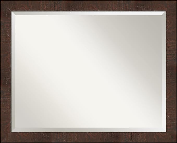 Amanti Art Brown Wall Mirror 25x31 Wildwood Brown Narrow Rectangle Bathroom Mirror for Wall Decor Living Room, Large Rustic Farmhouse Frame, Hangs Horizonally and Vertically, Bathroom Decor, Beveled