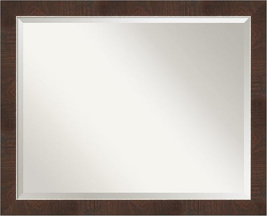 Amanti Art Brown Wall Mirror 25x31 Wildwood Brown Narrow Rectangle Bathroom Mirror for Wall Decor Living Room, Large Rustic Farmhouse Frame, Hangs Horizonally and Vertically, Bathroom Decor, Beveled