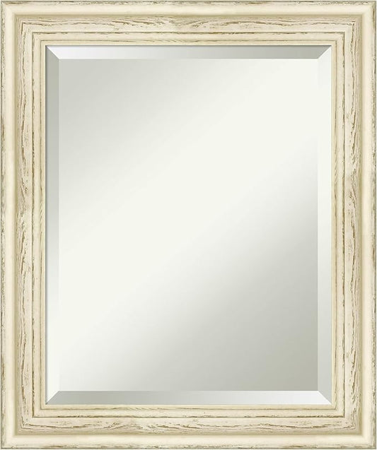 Amanti Art White Bathroom Mirror for Over Sink, 25x21 Country White Wash Rectangle Vanity Mirror, Small Rustic Farmhouse Wood Frame, Hangs Horizonally and Vertically, Bathroom Wall Decor, Beveled Edge