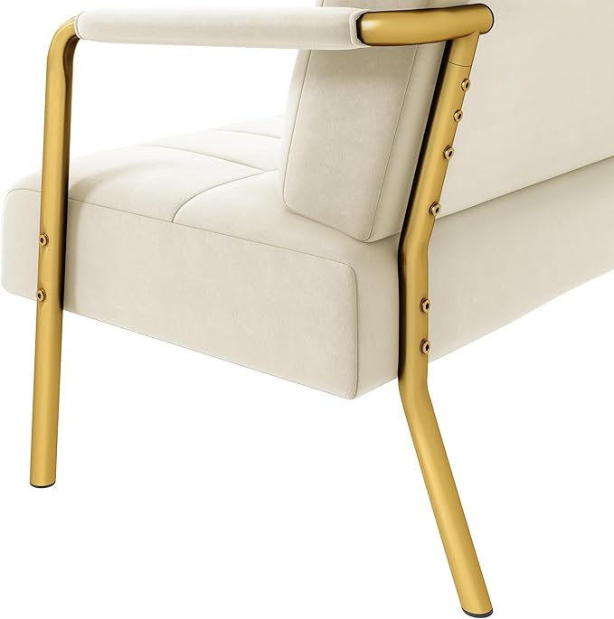 Yaheetech 30" W Modern Sofa Small Sofa Luxurious Velvet Fabric Couch with Gold-Tone Metal Arms and Legs for Living Room, Home Office, Studio Beige