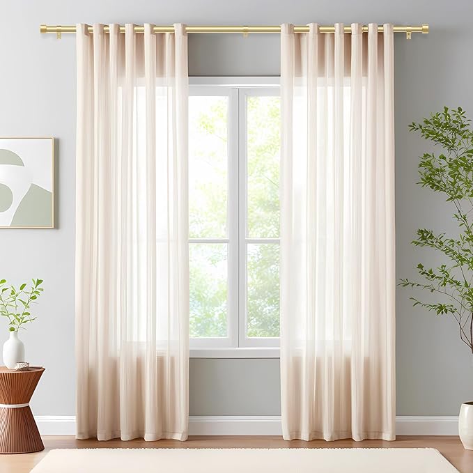 2 Pack Curtain Rods for Windows 28 to 48 Inch(2.3-4ft), 1 Inch Gold Curtain Rods Set, Adjustable Heavy Duty Curtain Rod for Patio Bedroom Living Room, Modern Drapery Rods, Size 32"- 60"
