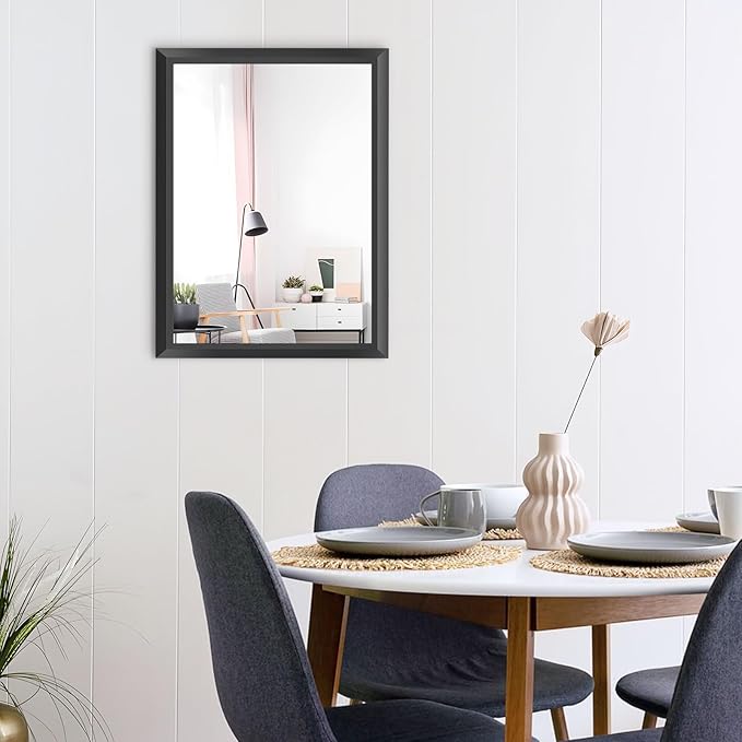 Amorho Black Bathroom Mirror, 24x32 Inch Thick Metal Framed Wall Mirrors for Over Sink, Bedroom, Living Room, Entryway, Rectangle Wall-Mounted Mirrors(Horizontal/Vertical).