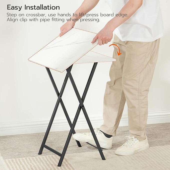 HOOBRO Folding TV Tray Tables, Set of 4 TV Trays with Storage Rack, Industrial Side Table for Eating at Couch, Foldable Snack Table for Small Space, Easy Assembly, White and Black BW50BZ01