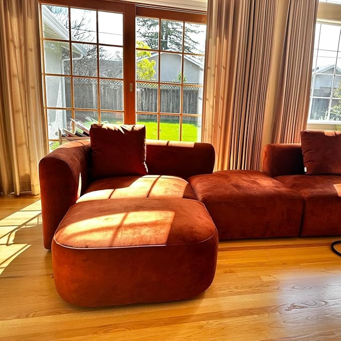 Acanva Luxury Modern Tight Curved Back Velvet Sofa, Minimalist Style Comfy Couch for Living Room Apartment, 4 Seater Modular Sectional, Tangerine