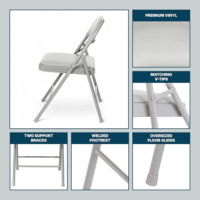 OEF Furnishings OEF950 Series Vinyl Padded Steel Folding Chairs (4-Pack, Gray)