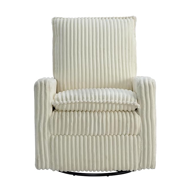 Oxford Baby Uptown Upholstered Swivel Glider and Recliner Nursery Chair - Corduroy, Pearl White