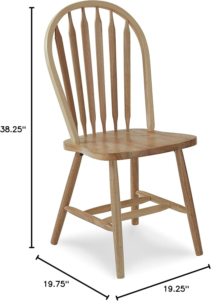 International Concepts Solid Wood Windsor ArrowBack Dining Chair with Plain Legs - Parawood Construction - 19.25" W x 19.75" D x 38.25" H - 225 lb Weight Capacity - Dining Chairs, Natural