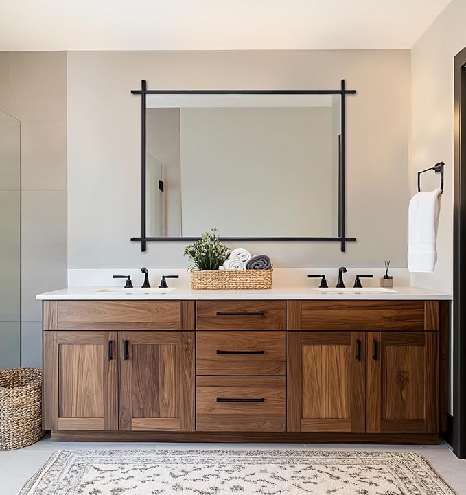 Andy Star 30x40 Inch Black Bathroom Vanity Mirror, Large Vintage Cross Corner Mirror Unique Industrial Minimalist for Home Decor in 1’’ Stainless Steel Metal Frame Wall Mounted Vertical/Horizontal
