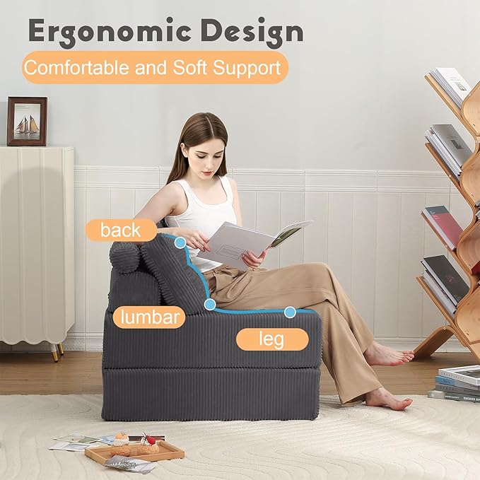 MeMoreCool Instant guest-ready comfort - Convertible sofa chair for small spaces & dorms, folds into a floor futon with pillow,removable machine-washable cover, no assembly,space-saving for overnights