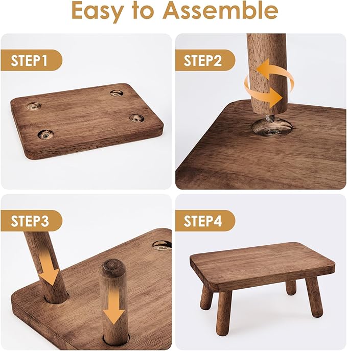 Wooden Step Stool for Adults Office's Step Stool Heavry Duty Stepping Stools for Office, Bedroom, Garden, Bathroom with Four Detachable and Assembled Legs Chocolate Brown (Classic 6.3" inch)
