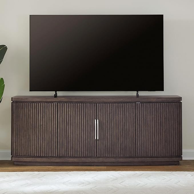 Liberty Furniture Cascade Falls 82 Inch TV Console for Living Room Media Storage - Satin Espresso Oak