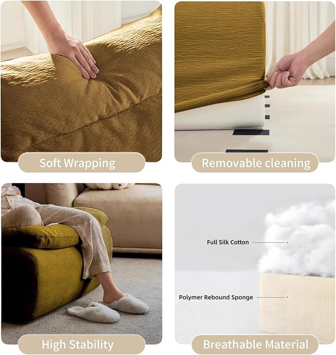 Bean Bag Chair - Memory Foam Bean Bag Chair for Adults, Comfy High-Resilience Single Sofa, Small Space Floor Chair, Chaise Lounge for Living Room, Bedroom (Grass Green, Cushions)
