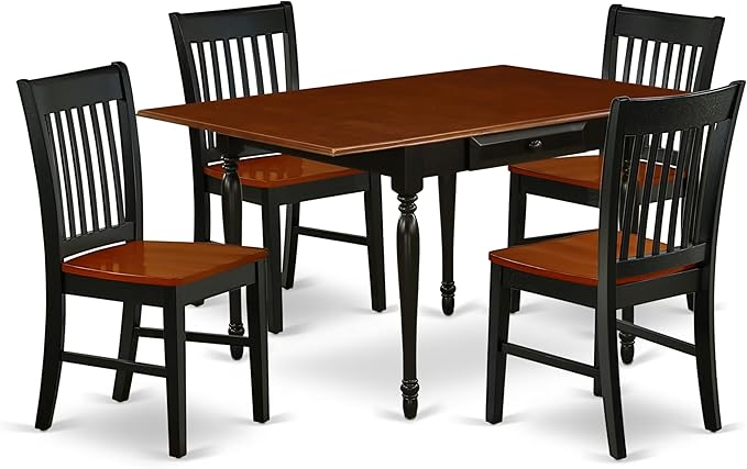 East West Furniture MZNO5-BCH-W 5 Piece Modern Dining Table Set Includes a Rectangle Wooden Table with Dropleaf and 4 Kitchen Dining Chairs, 36x54 Inch, Black & Cherry