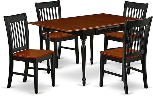 East West Furniture MZNO5-BCH-W 5 Piece Modern Dining Table Set Includes a Rectangle Wooden Table with Dropleaf and 4 Kitchen Dining Chairs, 36x54 Inch, Black & Cherry