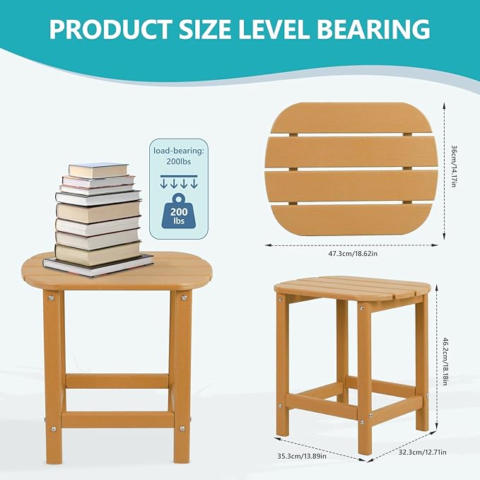 Hdpe Outdoor Adirondack Side Table, Wooden Textured, Set for Patio, Garden, Porch, Pool Composite Patio, Backyard, Bathroom and Indoor, Maintenance & Weather Resistant(Teak)