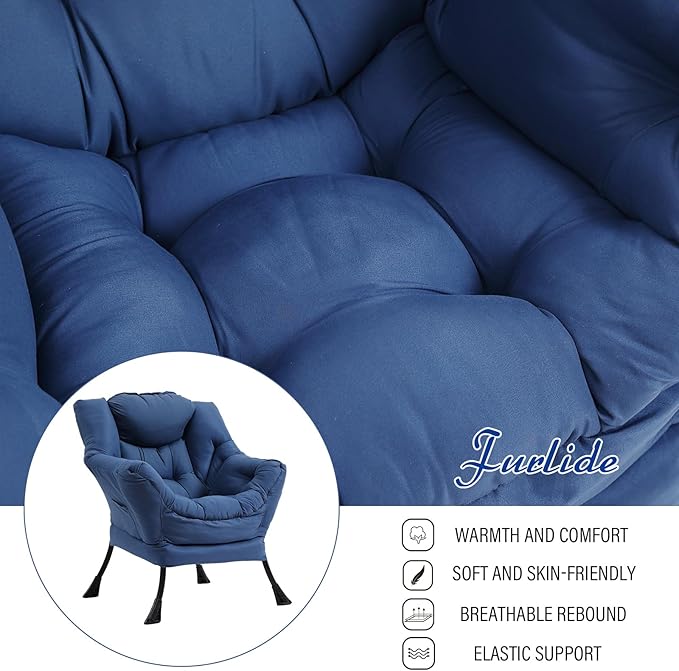 Lazy Chair with Ottoman, Modern Chair with Folding Footrest, Lounge Accent Chair, Comfortable Reading Chair (Royal Blue)