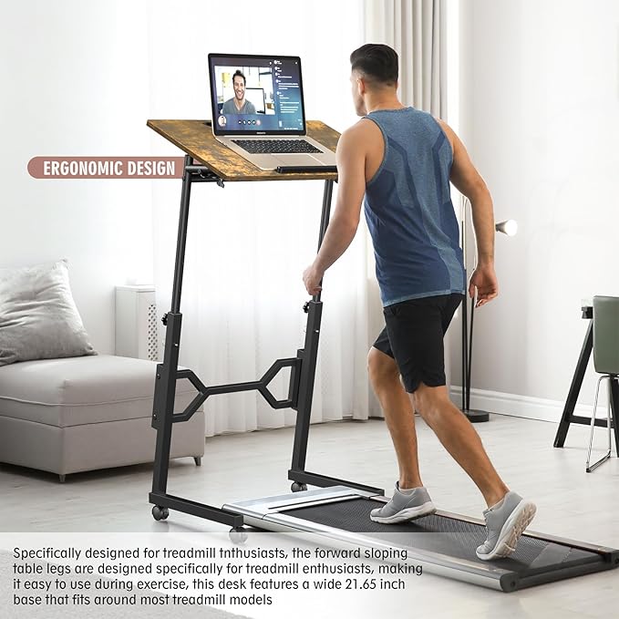 Small Standing Desk with Wheels, Portable Treadmill Desk, Rolling Desk Adjustable Height for Laptop, Mobile Standing Table for Walking Pad, Bedside Table
