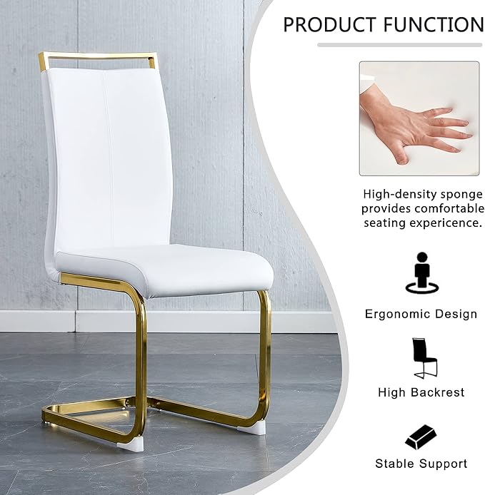 Dining Chairs Set of 8, Faux Leather with Plated Chrome Metal Frame, Modern Kitchen Chairs with Padded Seat High Back for Dining Room, Kitchen, Living Room