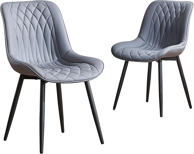 YOUNIKE Dining Chairs Set of 2 with High Backs Mid Century Modern Kitchen Dining Room Chairs PU Faux Leather Upholstered Comfortable Wide Padded Accent Side Chair for Living Room Grayish Purple