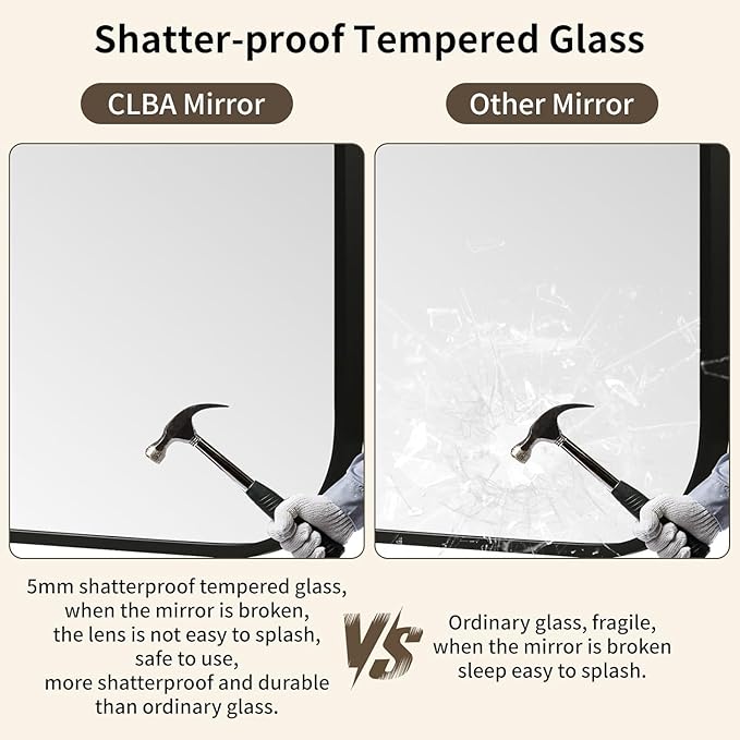 Black Bathroom Mirror, 40x30 Inch Aluminum Frame Rectangle Mirror, Anti-Rust, Tempered Glass, Wall Mirror for Over Sink, Vanity, Bedroom, Entryway, Horizontal/Vertical