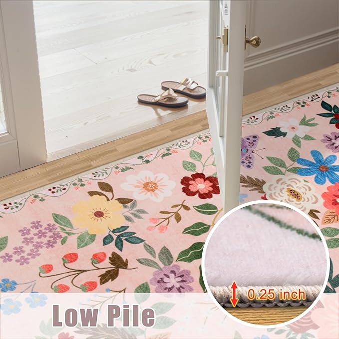 Area Rugs 9x12 Living Room: Floral Washable Rug Vintage Large Soft Boho Non-Slip Carpet Indoor Floor Stain Resistant Low Pile Carpets for Bedroom Dining Room Farmhouse Nursery Home Office Dark Beige