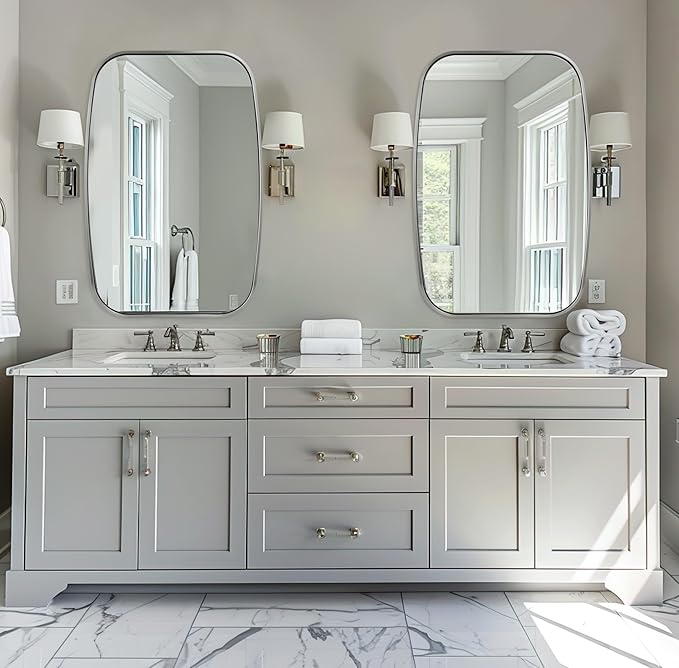 ANDY STAR Brushed Nickel Oval Bathroom Mirror for Over Sink, 24x36 Inch Bathroom Vanity Mirror with Unique Oblong Rounded Corner Tube Metal Frame-Modern Design with Anti-Rust Stainless Steel Frame