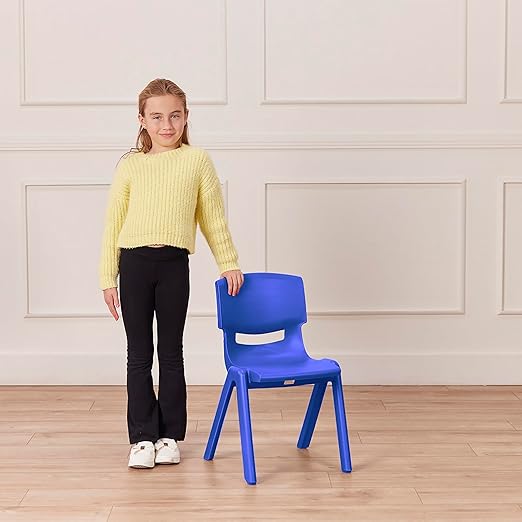 ECR4Kids 14in Plastic School Stack Chair, Classroom Furniture, Blue, 4-Pack