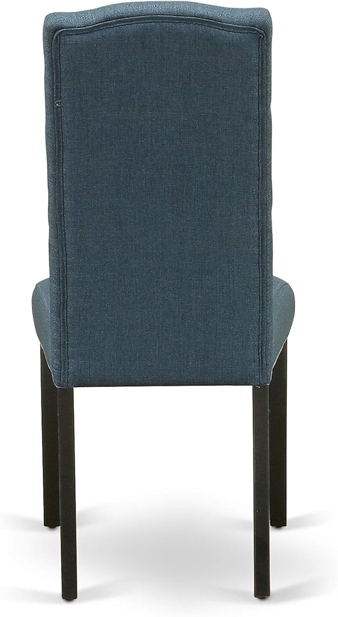 East West Furniture LGCE7-BLK-21 7 Piece Modern Dining Set Consist of a Rectangle Dining Table with Butterfly Leaf and 6 Mineral Blue Linen Fabric Upholstered Chairs, 42x84 Inch, Black