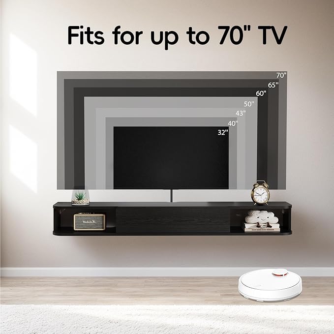 Pmnianhua Floating TV Stand with Drawer,66'' Wall-Mounted TV Cabinet,Floating TV Console,Under TV Entertainment Shelf with Storage for Bedroom Living Room(Black)