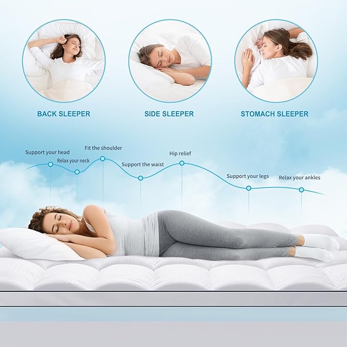 MASVIS Full Size Dual Layer 4 Inch Memory Foam Mattress Topper, 2 Inch Gel Memory Foam and 2 Inch Cooling Pillow Top Mattress Pad Cover for Back Pain, Medium Support