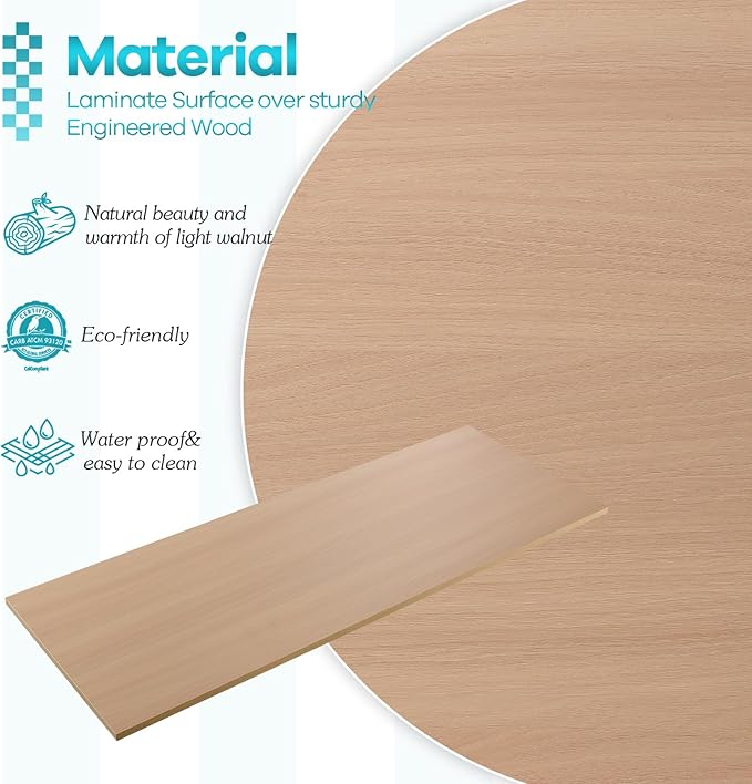 Kaboon Universal Tabletop 40"x18", Solid One-Piece Melamine Table Top, Double L-Desk Floating Desk DIY, Home and Office Countertop, Light Walnut