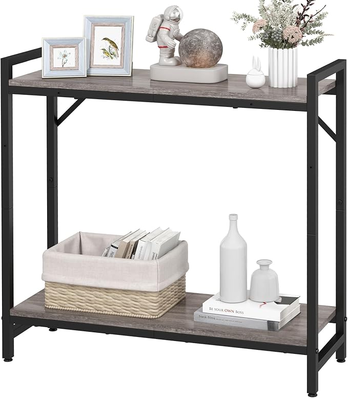 Narrow Console Table, Small Entryway Table, Sofa Table with 2 Support Bar, Industrial Couch Table, Thin Side Table, Display Table for Living Room, Hallway, Bedroom, Foyer, Grey