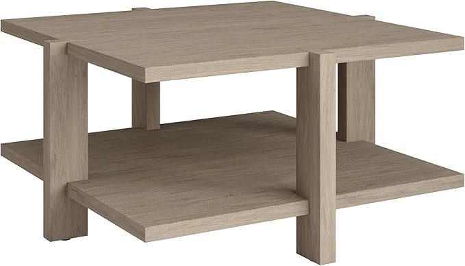 Henn&Hart 35" Wide Square Coffee Table in Antiqued Gray Oak, for Home, Living Room, Bedroom, Entertainment Room, Office