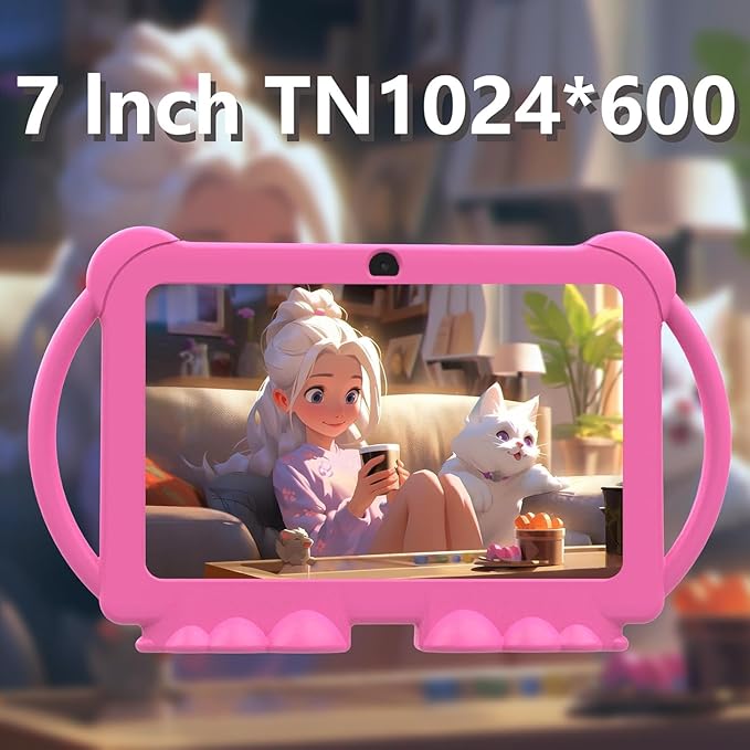 Kids Tablet 7 inch Android 12.0 for Toddler, 4GB RAM 32GB ROM Bluetooth IPS Screen Parental Control Dual Camera Shockproof Case for Educational Games, (1PCS, Rose Red)