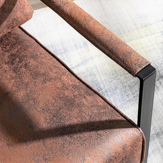 Container Furniture Classic Mid Century Modern Accent Chair with Durable Square Metal Frame, Armchair for Living Room, Bedroom, Home Office in Spotted Microfiber Upholstery, Brown