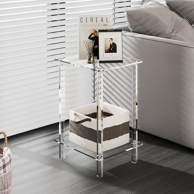 Eglaf Acrylic Side Table Set of 2-13.4'' L x 11.5'' W x 19.6'' H Small End Table Clear Nightstand Bedside Table for Living Room, Bedroom, 2-Tier, Square Leg