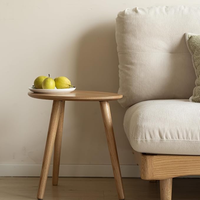 Small Oval Coffee Table, 19.7" Mid Century Modern End Table for Living Room, 100% Solid Oak Wood Center Table, Side Table (Original Wood Color, 19.68" Wx13.38 Dx17.71 H)