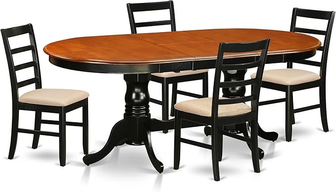 East West Furniture PLPF5-BCH-C 5 Piece Kitchen Table Set for 4 Includes an Oval Dining Room Table with Butterfly Leaf and 4 Linen Fabric Upholstered Chairs, 42x78 Inch, Black & Cherry