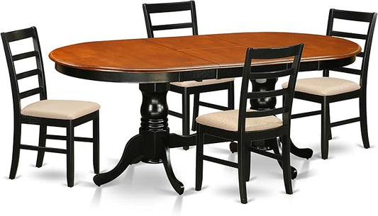 East West Furniture PLPF5-BCH-C 5 Piece Kitchen Table Set for 4 Includes an Oval Dining Room Table with Butterfly Leaf and 4 Linen Fabric Upholstered Chairs, 42x78 Inch, Black & Cherry