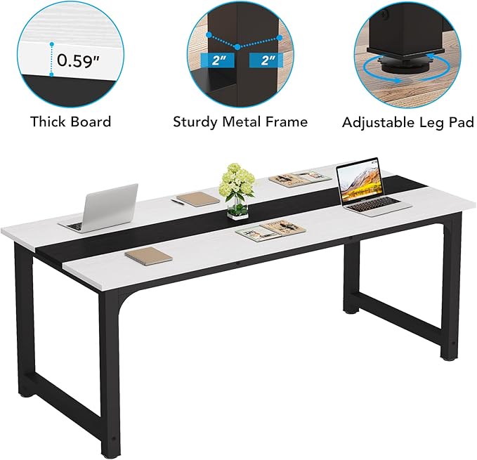 LITTLE TREE 70.8 Inch X-Large Executive Computer Office Desk, White+Black