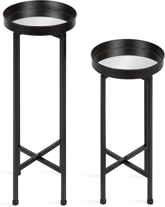 Kate and Laurel Celia Modern Side Table; Set of 2; Black; Sophisticated Metal End Tables for Storage and Display