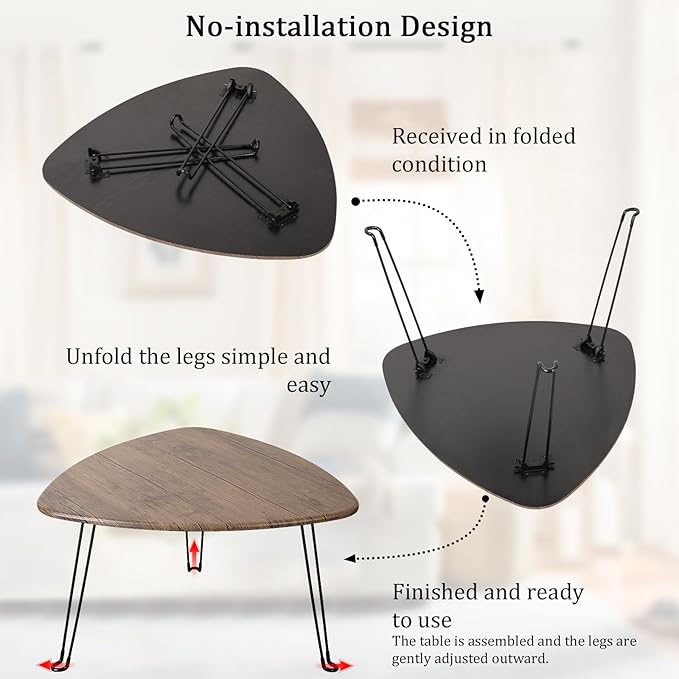 Folding Coffee Table for Living Room Small Wooden Folding Tables with Steel Legs Light Brown Triangle Coffee Table Mid Century Modern Floor Desk Low Table for Small Spaces Home Office