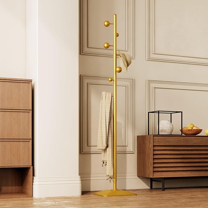 coat rack freestanding,coat rack stand with 7 Hooks and Metal Base for Bags, Hats.Coat Tree Coat Hanger Stand for Home Office Hall Entryway