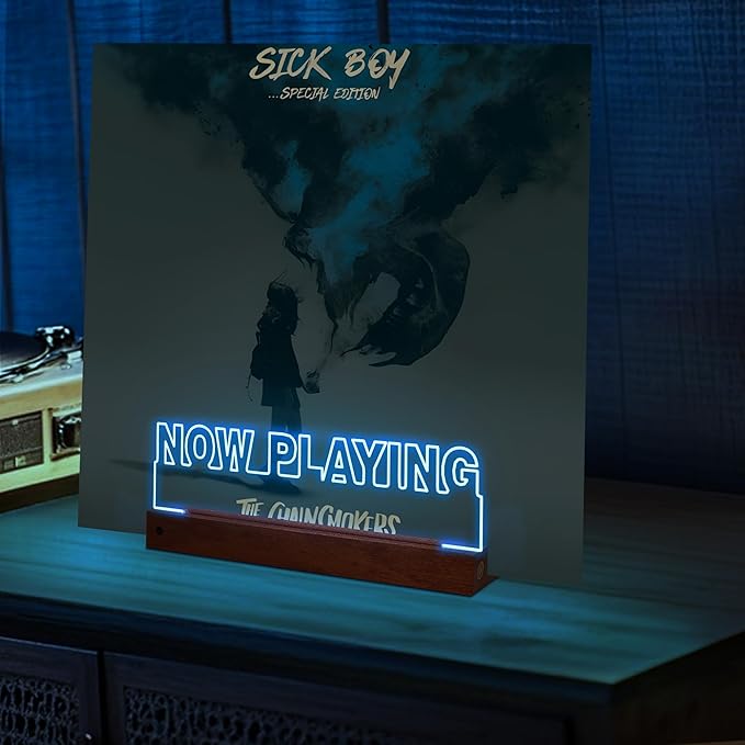 Now Playing Vinyl Record Stand Desktop, Light up Record Holder, Wooden Acrylic Display with 16 Color Lights for Albums, Room Decor, Gift for Vinyl Lovers