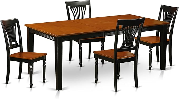 East West Furniture QUPL5-BCH-W 5 Piece Kitchen Table & Chairs Set Includes a Rectangle Dining Table with Butterfly Leaf and 4 Dining Room Chairs, 40x78 Inch, Black & Cherry