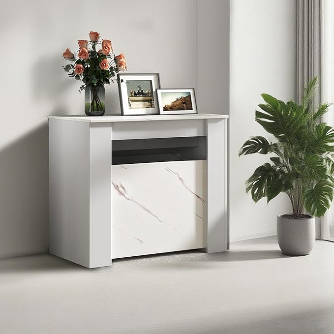 Expandable Dining Table, Convertible Table for Dining Room, Kitchen and Small Spaces, for 2-10 People, White Marble