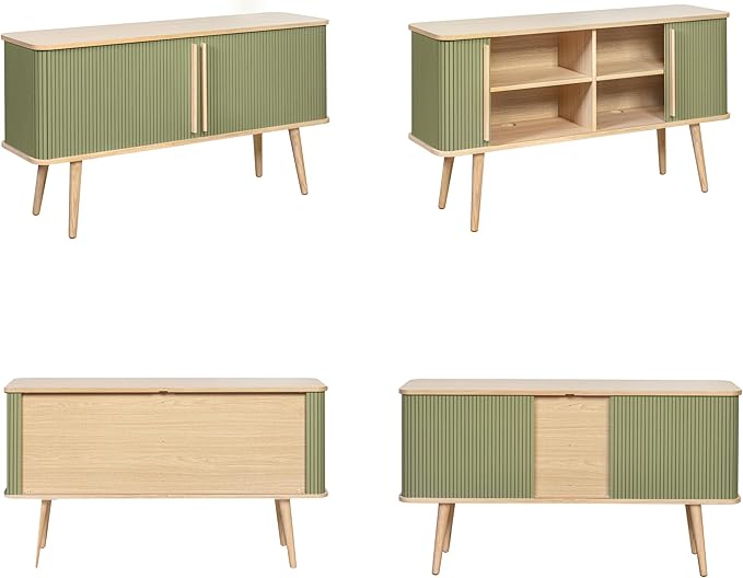 WERMO 53'' Green Cabinet with Doors and Shelves - Green TV Stand, Modern Media Console Table with Storage, Buffet Sideboard Storage Accent Cabinet for Living Room, Office, Entryway and Bedroom (Oak)