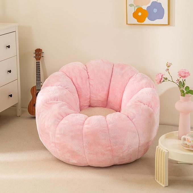 Pumpkin Bean Bag Sofa Chair, Bean Bag Chair with Filler for Teens, Kids, Toddler, Comfy and Lazy Sofa for Dorm, Apartment, Living Room and Bedroom, Pink