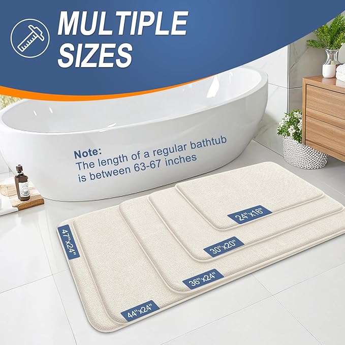OLANLY Thick Memory Foam Bath Mat Rug 30x20, Extra Soft Absorbent Bathroom Rug, Quick Dry Bath Mats, Non-Slip, Machine Washable Carpet for Bathroom, Tub and Shower, Home Decor Accessories, Ivory